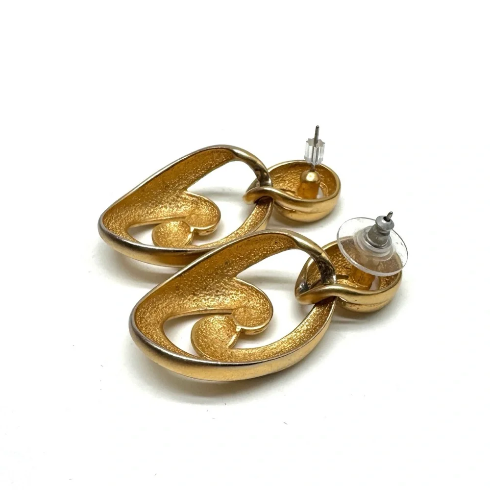 Vintage Goldtone Swirl Drop Doorknocker Earrings